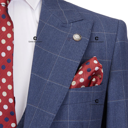 Tuxedo for Mens: Tailor-Made Blue Plaid Men suits Slim Fit Jacket Vest Pants