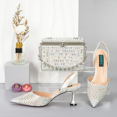 Matching Shoes and Bags: Women Shoe and Bag Set Decorated gold Shoes and Bag