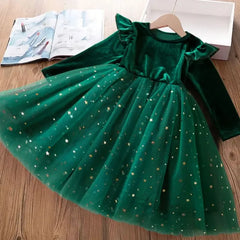 Red Sequins Christmas Dress for Girls Kids Winter Long Sleeve Clothes