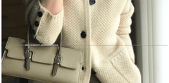 Autumn Winter Thickened 100% Cashmere Wool Cardigan Women Stand Neck