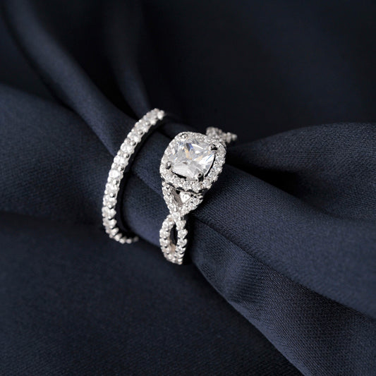 Potiy Infinity 1ct Cushion Cut Cubic Zirconia Solitaire Wedding Engagement Ring Promise Bridal Sets Anniversary Gift For Her 925