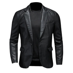Mens Slim Fit Leather Jackets PU Casual Motorcycle Coats Turn Down Collar Black