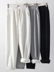 Sweatpants Women Winter Straight Leg Fleece Pants Elastic Waist Gray Velvet Trousers
