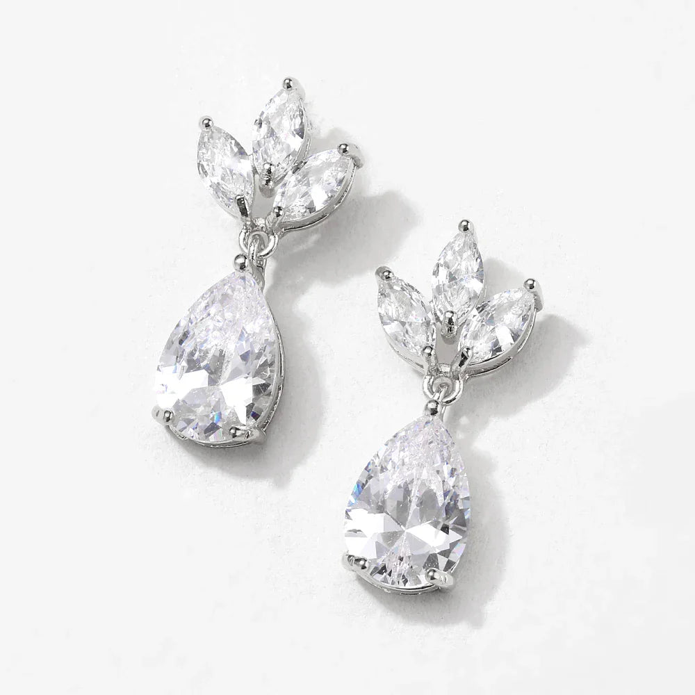 ZAKOL Elegant Necklace/Earring Jewelry Set for Women Gorgeous Pear Water Drop AAA Zircon Wedding Jewelry Gift