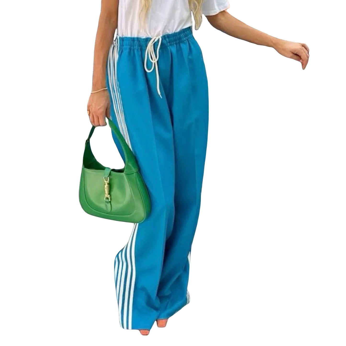 Women's y2k Aesthetic Striped Print Pants Loose Elastic Waist Drawstring Straight Leg