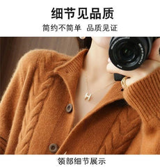 Half High Collar Twists Knitted Cardigan Autumn And Winter High-End Casual Loose