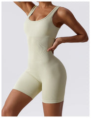 Women's Yoga Rompers One Piece Tummy Control Seamless Ribbed Jumpsuit Padded