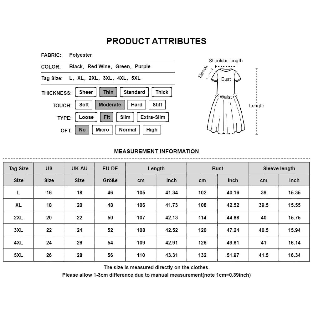 L-5XL Large Size Dress for Women Winter Plus Size Black Vestidos Formal Occas Dress