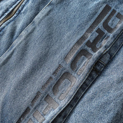 Japan Style Stand Collar Men Letters Printed Retro Denim Jacket