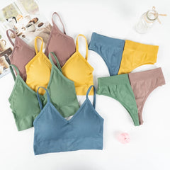 Women Top Panties Set Cotton Tops Low Waist Briefs Underwear Set Comfortable Soft