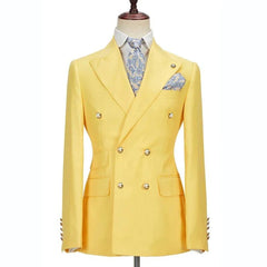 Groomsmen Suits: Yellow Suits for Men Chic Terno Double Breasted Peak Lapel Elegant