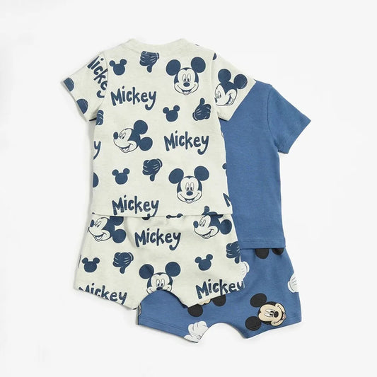 2Sets/pack Mickey Mouse Print Clothes Suits for Kids Summer Cotton Short Sleeve Tshirt + Shorts Baby Boy Girl Outfits