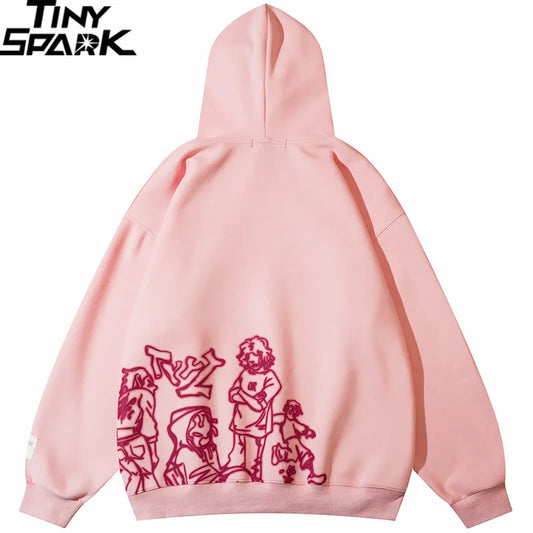 Men Streetwear Pink Hoodie Sweatshirt Funny Cartoon Graphic Hoodie Autumn