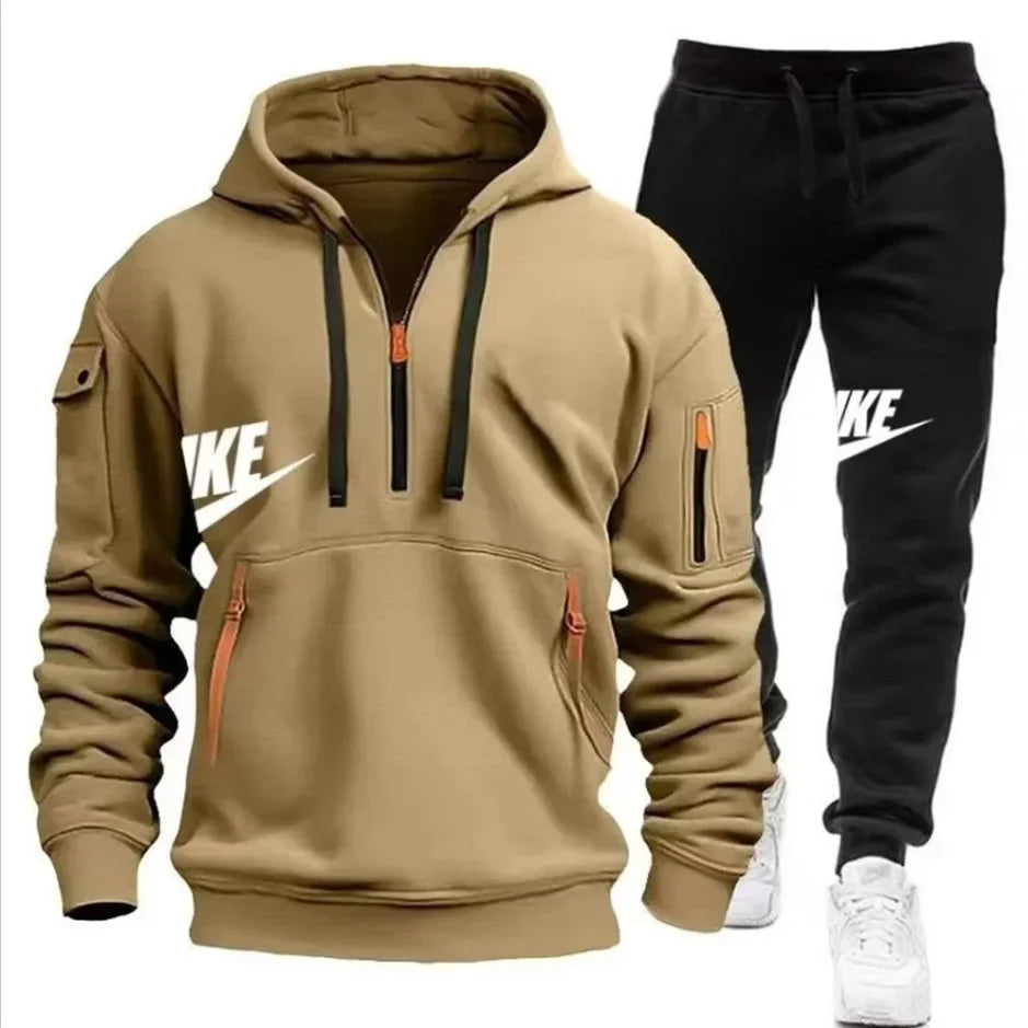 2026 New autumn and winter men's long-sleeved pullover hoodie + pants 2-piece fashionable outdoor running men's sportswear set