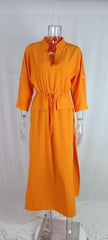 Lady Autumn Winter Long Dress Women Solid V-neck Long Sleeve