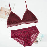 Women Lace Lingerie Sets Female No Steel Ring Bra Backless Underwear