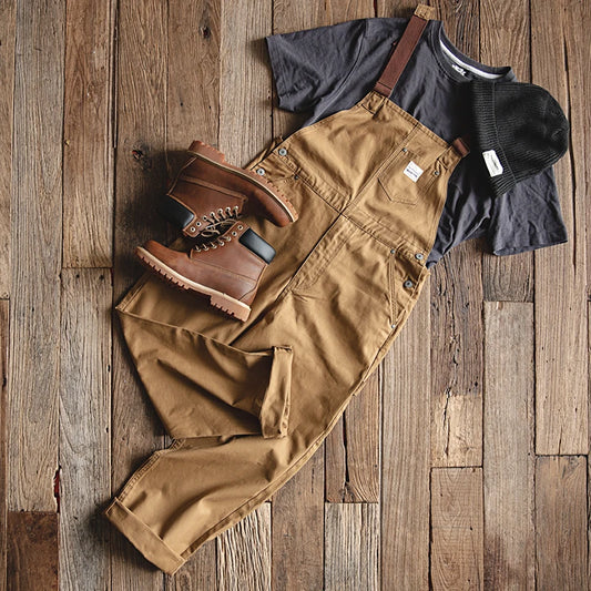 Khaki Overalls Men’s Baggy Workwear Vintage Amekaji Jumpsuit Pockets Cargo