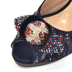 Matching Shoes and Bags: Black Rainbow Color Thin Heels Ladies Shoes Matching Bag Set