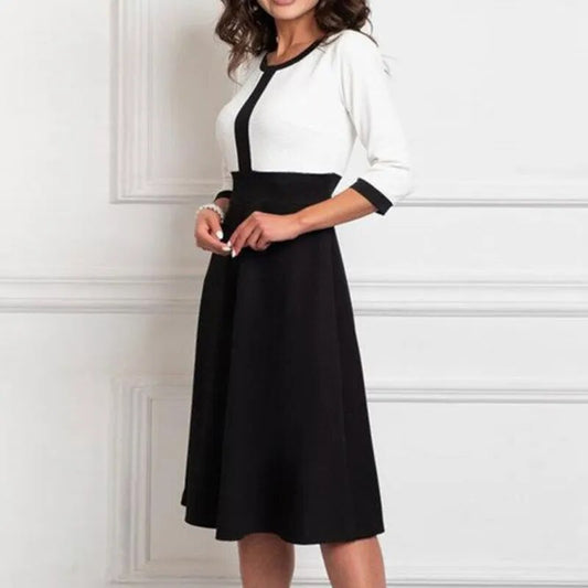 Women Elegant Patchwork Black and White Party Dress Autumn Plus Size Dresses