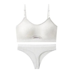 Seamless Bras Sports Bra And Panties Set Women Hollow Out Cotton Underwear