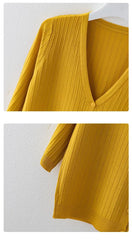 Fashion Women Solid Knitted Sweaters Coats Spring Summer Half Sleeve V-neck