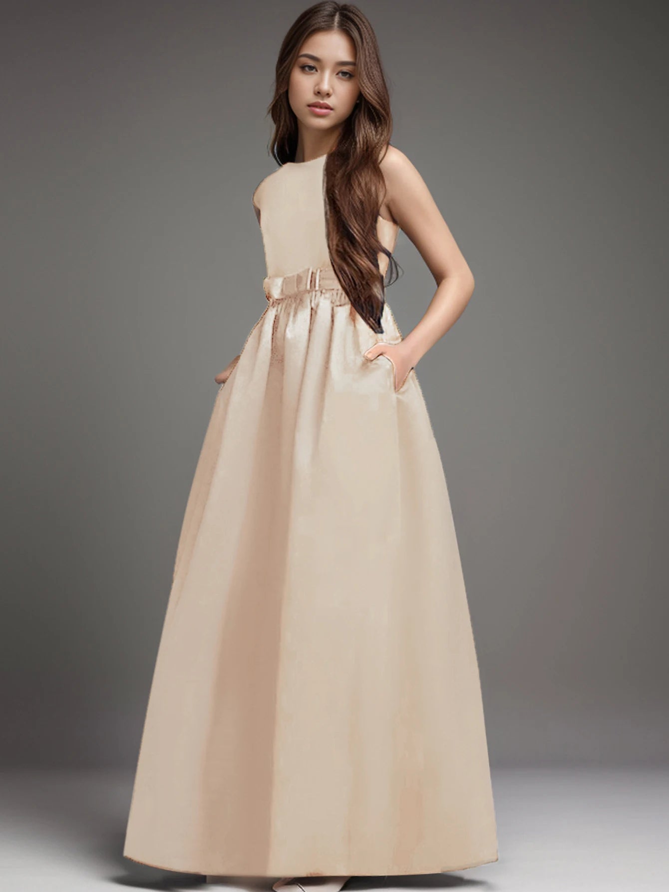 Teen Girl Purple Long Dress for Birthday Party Performance Featuring Elegant Evening Gown