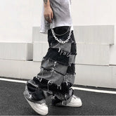 Tassel Jeans Men's Patchwork Wide Leg Lazy Style Hip Hop Loose Denim Pants