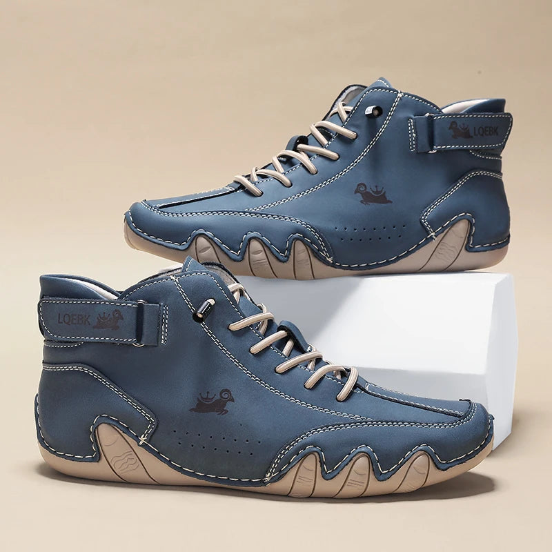 Summer Hot Selling Men's Durable Leather Flat Bottomed Boots Workwear Shoes Retro Lace Up Breathable Casual Men's Moto Boots