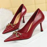 Women 8cm High Heels Stiletto Pumps Pointed Toe Red Middle Heels
