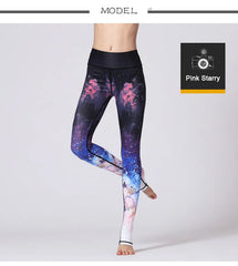 Cloud Hide Yoga Pants Women High Waist Trainer Sports Leggings Long Tights Floral