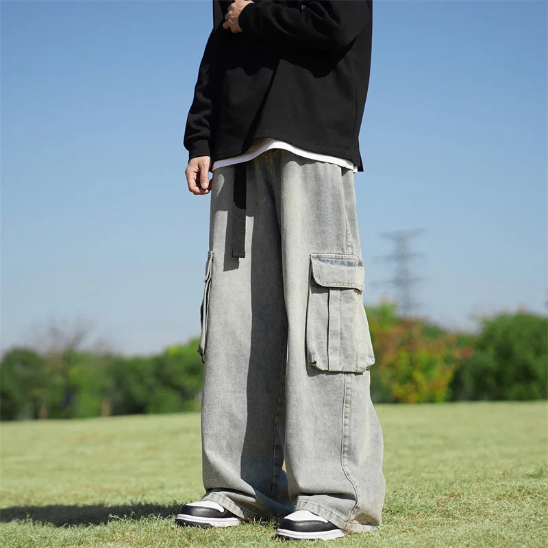 Hip Hop Harajuku jeans Vintage pantalon large homme Pockets Wide Leg Baggy Jeans