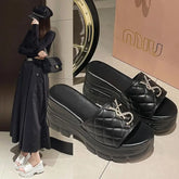 Women Platform Slippers Summer Luxury Korean Fashion Open Toe Low Heel
