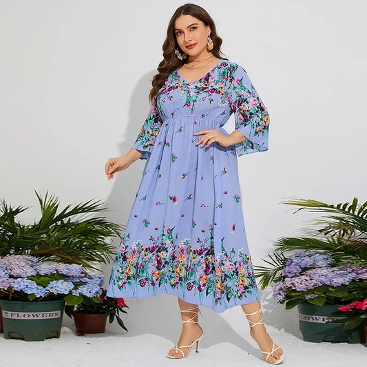 Middle East Hot Spring Plus Size Dress Fragmented Chiffon Elastic Waist Flare