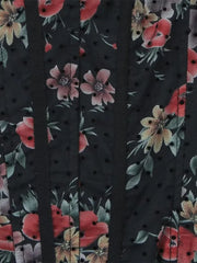 Women Black Flower Print Spliced Mesh Bra Corset style Mini Dress Slim