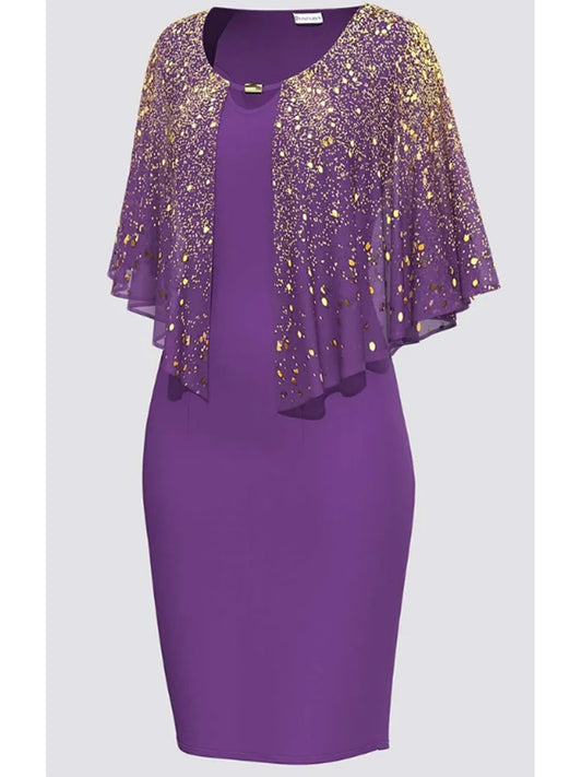 Women's Elegant Party Evening Plus Size Dress Cloak Sleeve Slim Midi Dresses