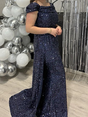 Evening wear Dresses: Elegant Navy Blue Off Shoulder Bridesmaid Dress