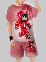 Block Man Digital Printing Cross Border Children's Clothing Casual Short Sleeved T-shirt Boys' Clothing