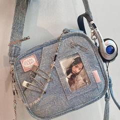 Y2K Vintage Denim Handbag Cute Casual Fashion Chase Star Pain Bag