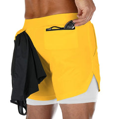 Running Shorts Men 2 In 1 Double-deck Quick Dry GYM Sport Shorts Fitness Jogging