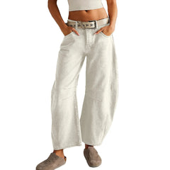 Women Vintage Mid Waist Jeans Wide Leg Loose Boyfriend Denim Cropped Pants