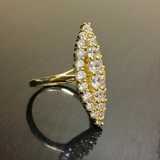Hyperbole Marquise Shaped Gold Color Rings for Women Full Paved Dazzling