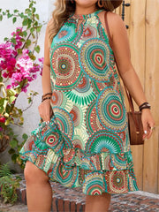 Plus Size Summer Sleeveless Dress Women Ruffle Pleated Patchwork Fashion