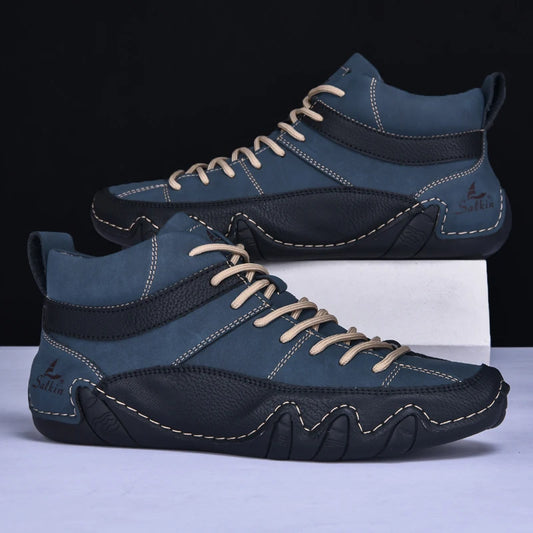 New 2024 Handmade Leather Men Boots Autumn Design Sneakers Man Breathable Casual Leather Shoes Men Ankle Boots Outdoor Fashion