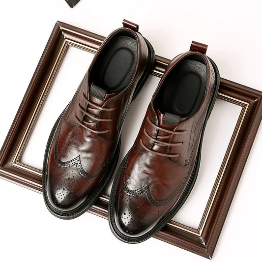 Golden Sapling Elegant Brogue Shoes for Men Party Oxfords Flats Genuine Leather Men's