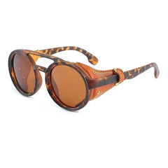 Sunglasses Men Women Classic Sun Glasses With Side Leather Round Eyewears