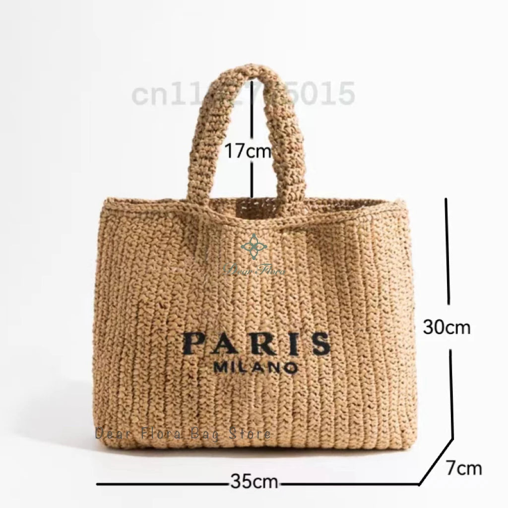 Women Fashion Striped Summer Beach Straw Knitting Shoulder Bag Hollow Out