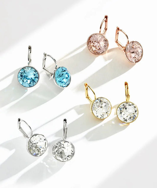 Bella Drop Earring for Women Christmas Birthday Premium Austrian Crystals Round Cut Dangle Silver Gold Color Pierced Jewelry