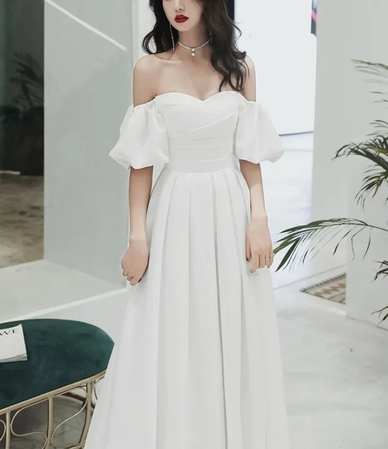 Homecoming Dresses: White Formal Evening Dress Boat Neck Solid Wedding Party