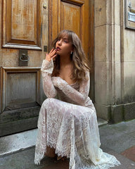 Maxi Dress: Hollow Out Lace | Long Sleeve Cape 2 Piece