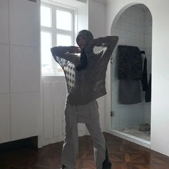 Deeptown Harajuku Zip Up Hooded Cardigan Women Japanese Y2k Style Hollow Crop